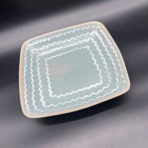 Vintage Glidden Pottery 23 Rick Rack Square Plate Dish Mid Century Blue READ